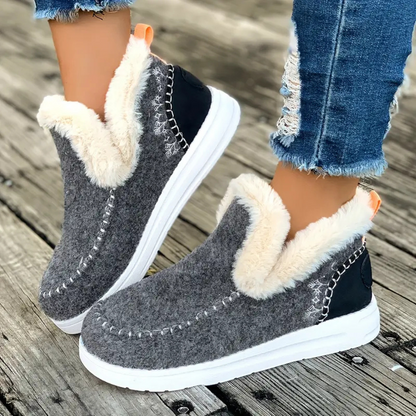 Dames Slip-on Enkellaarsjes met Fleecevoering en Stevige Zool
