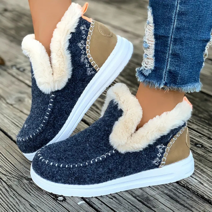 Dames Slip-on Enkellaarsjes met Fleecevoering en Stevige Zool