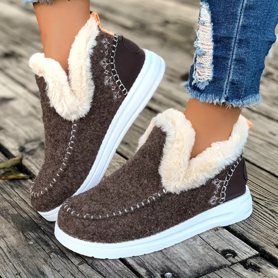 Dames Slip-on Enkellaarsjes met Fleecevoering en Stevige Zool