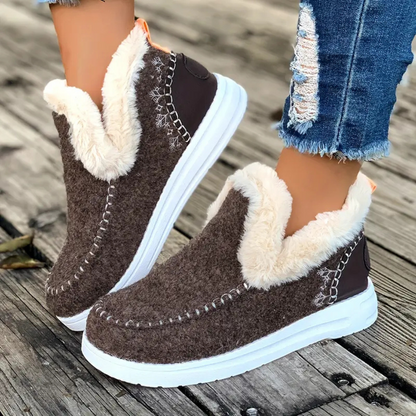 Dames Slip-on Enkellaarsjes met Fleecevoering en Stevige Zool