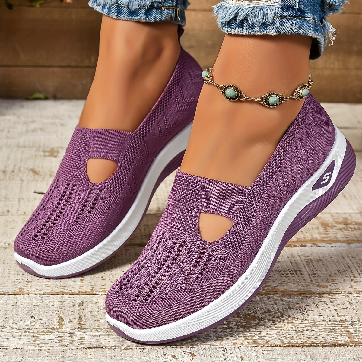 Dames Slip-on Sneakers met Uitneembaar Voetbed en Sleehak Lila