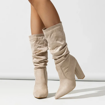 Dames Slouchy Laarzen met Blokhak en Spitse Neus