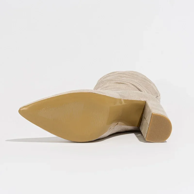 Dames Slouchy Laarzen met Blokhak en Spitse Neus