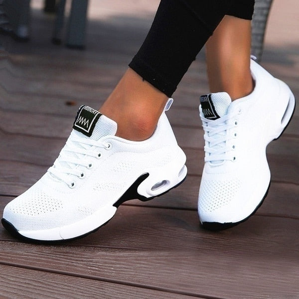 Dames Sneakers met Luchtkussen Zool en Vetersluiting Wit