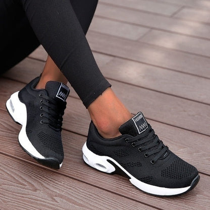 Dames Sneakers met Luchtkussen Zool en Vetersluiting Zwart