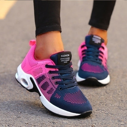 Dames Sneakers met Luchtkussen Zool en Vetersluiting Blauw Roze