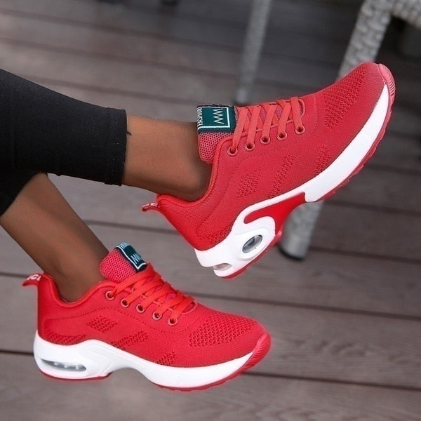 Dames Sneakers met Luchtkussen Zool en Vetersluiting Rood