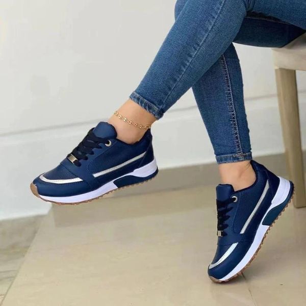 Dames Sneakers met Plateauzool en Vetersluiting Blauw