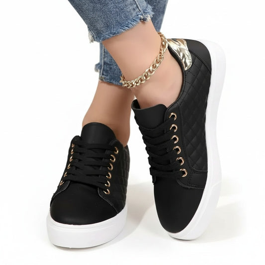 Dames Sneakers met Veters en Gewatteerd Patroon