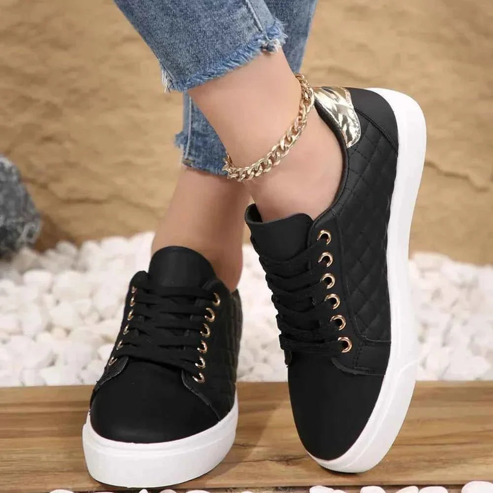 Dames Sneakers met Veters en Gewatteerd Patroon