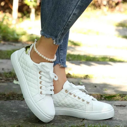 Dames Sneakers met Veters en Gewatteerd Patroon