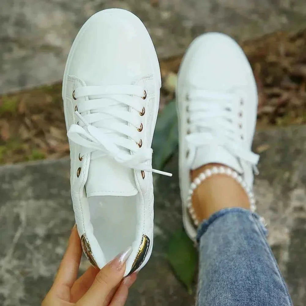 Dames Sneakers met Veters en Gewatteerd Patroon