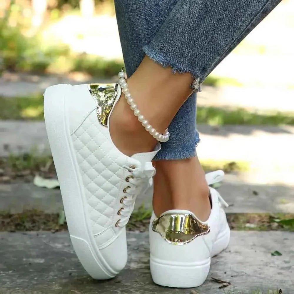 Dames Sneakers met Veters en Gewatteerd Patroon