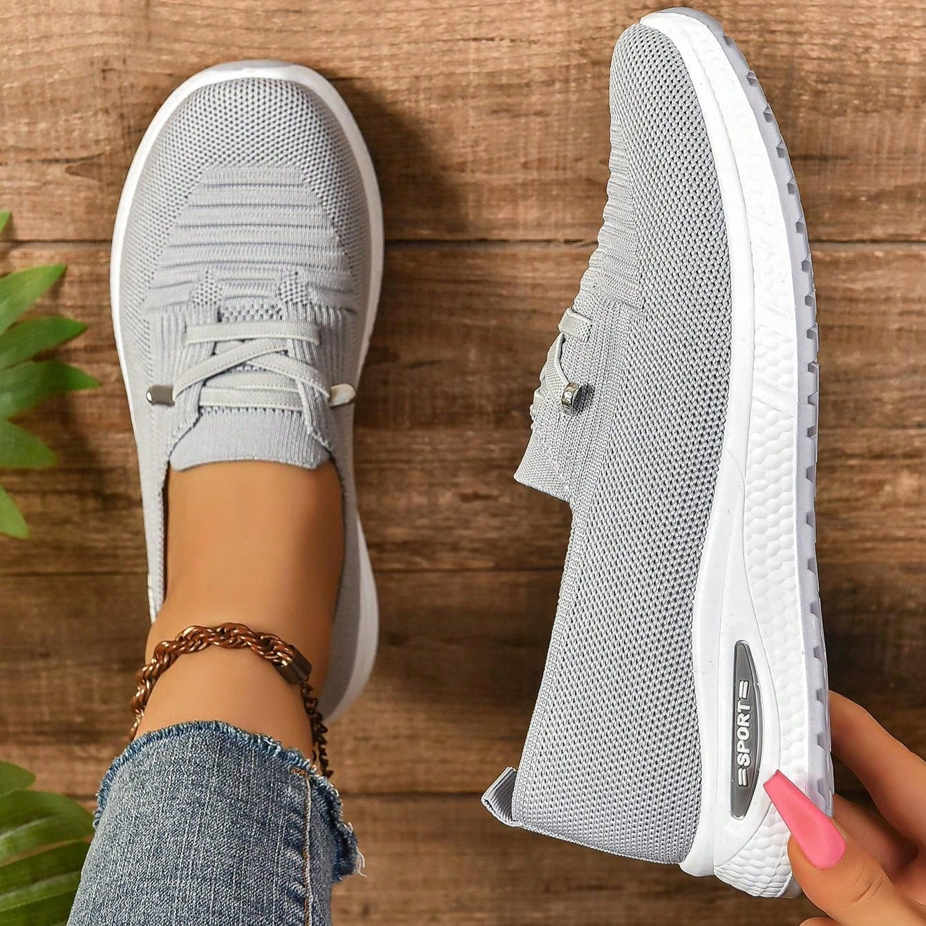 Dames Sneakers met Vetersluiting en Lichtgewicht Zool Grijs