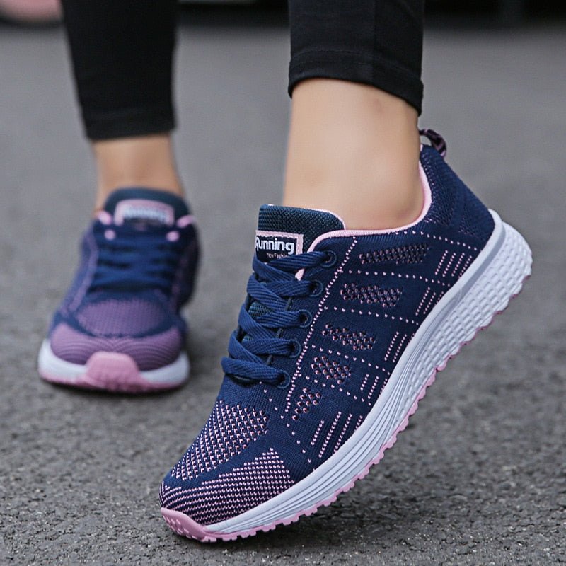 Dames Sneakers met Vetersluiting en Ronde Neus Blauw