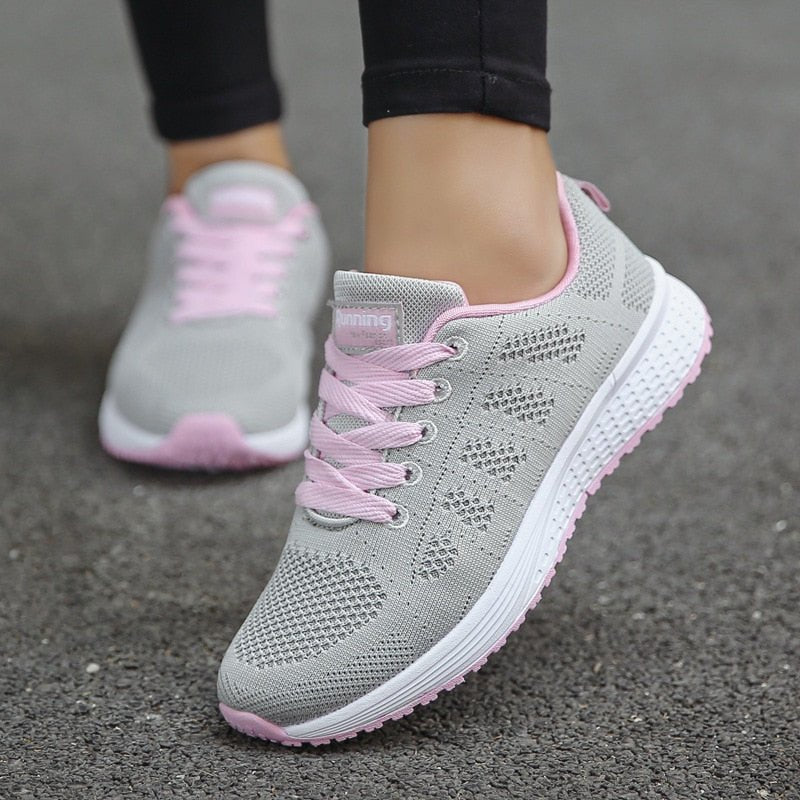 Dames Sneakers met Vetersluiting en Ronde Neus Grijs Roze