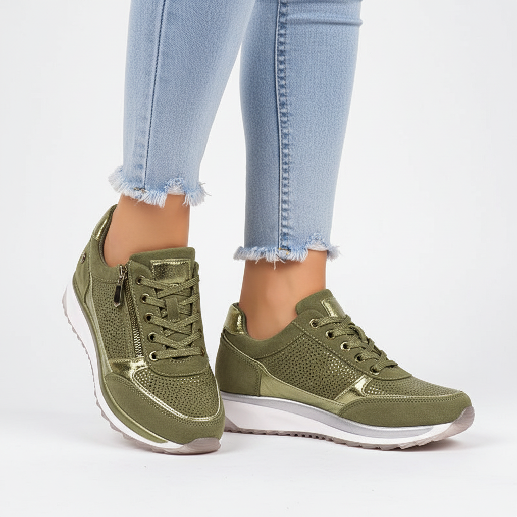Dames Sneakers met Wigzool, Strass en Zijrits Groen
