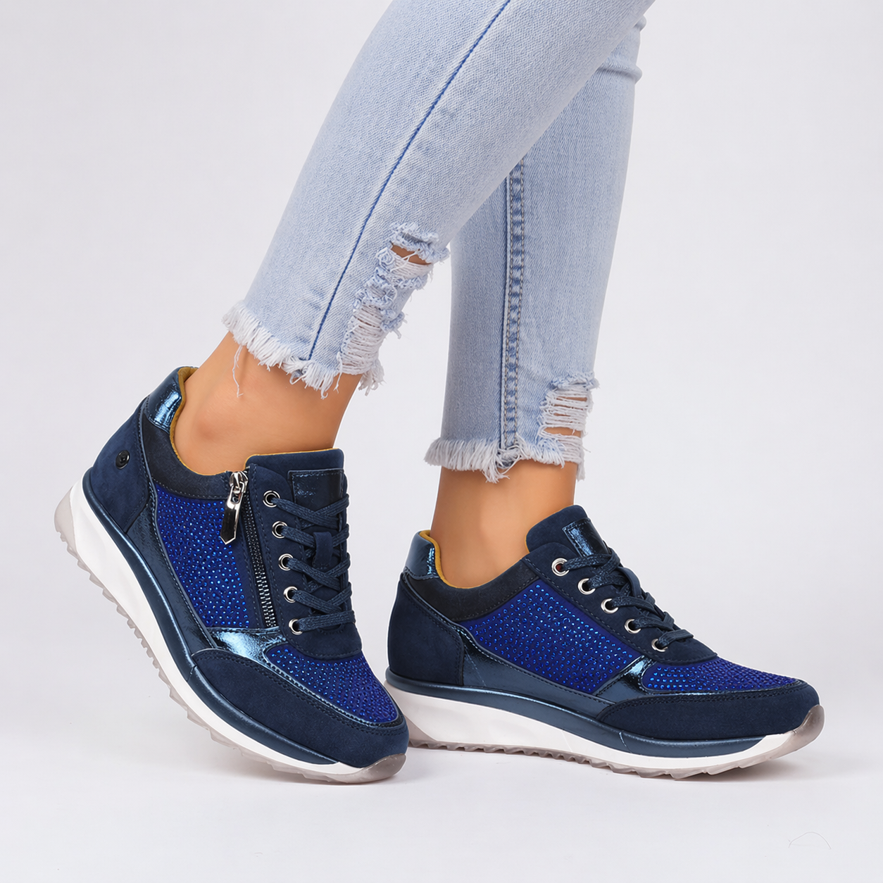 Dames Sneakers met Wigzool, Strass en Zijrits Blauw
