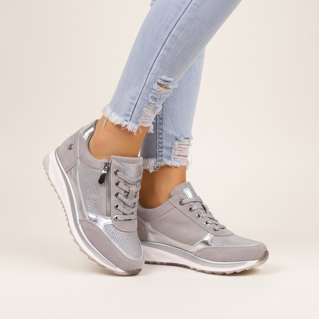 Dames Sneakers met Wigzool, Strass en Zijrits Grijs