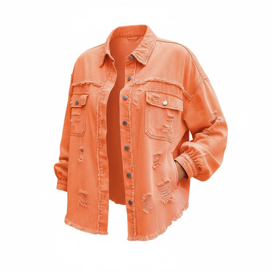Dames Spijkerjack Oversized met Destroyed Details en Rafelige Zoom