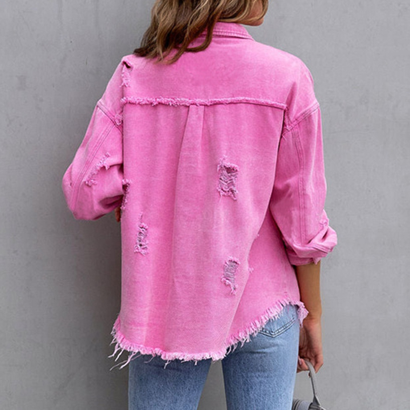 Dames Spijkerjack Oversized met Destroyed Details en Rafelige Zoom