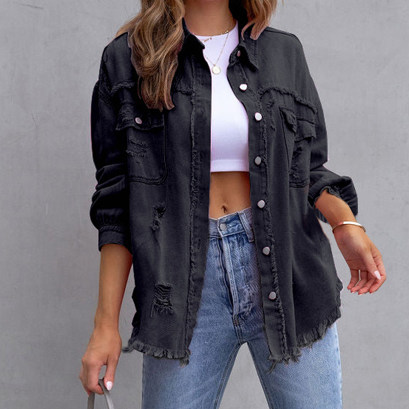 Dames Spijkerjack Oversized met Destroyed Details en Rafelige Zoom