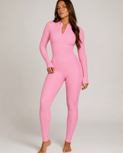 Dames Sport Jumpsuit met Ribstructuur en Rits