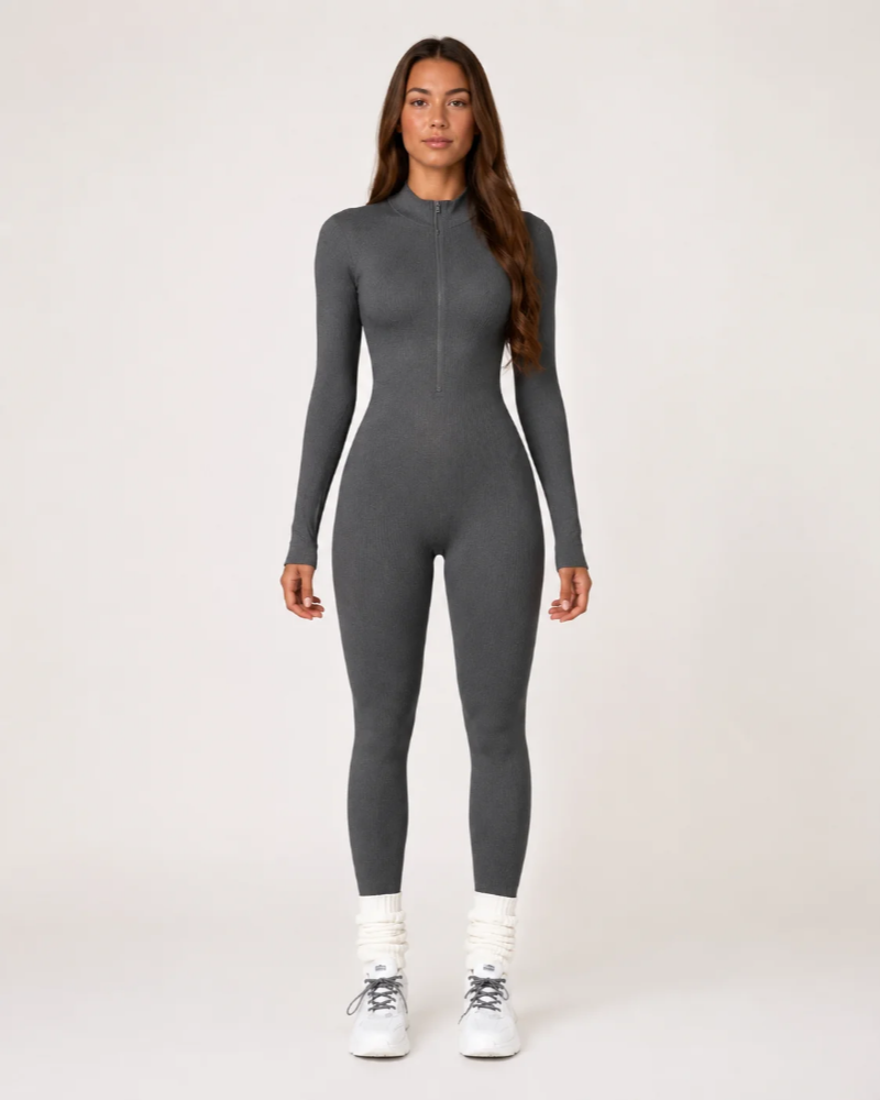 Dames Sport Jumpsuit met Ribstructuur en Rits