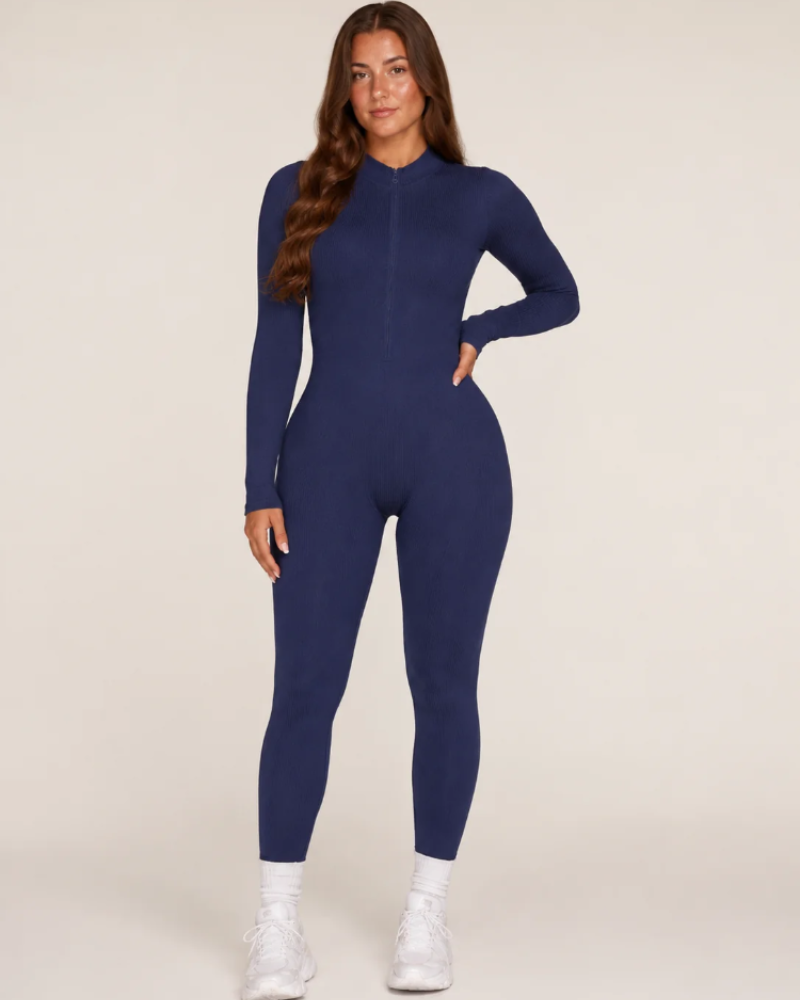 Dames Sport Jumpsuit met Ribstructuur en Rits