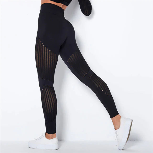 Dames Sport Leggings High Waist met Ventilatiezones en Sculpting Pasvorm Zwart