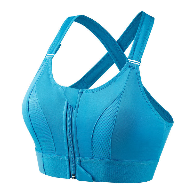 Dames Sportbeha met Ritssluiting en Gekruiste Rugbandjes zonder Beugel Blauw