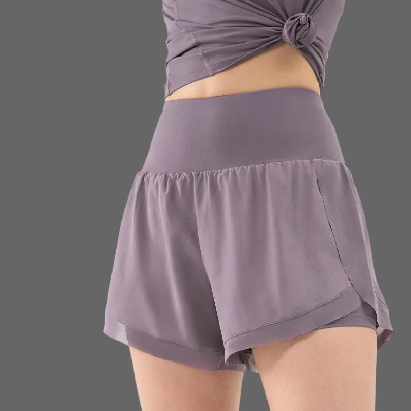 Dames Sportshorts 2-in-1 met Hoge Taille en Ingebouwde Binnenlaag