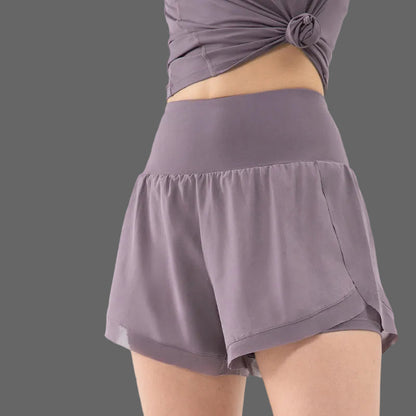 Dames Sportshorts 2-in-1 met Hoge Taille en Ingebouwde Binnenlaag
