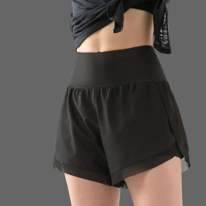 Dames Sportshorts 2-in-1 met Hoge Taille en Ingebouwde Binnenlaag
