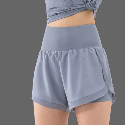 Dames Sportshorts 2-in-1 met Hoge Taille en Ingebouwde Binnenlaag