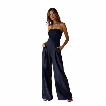Dames Strapless Jumpsuit met Wijde Broek en Hoge Taille