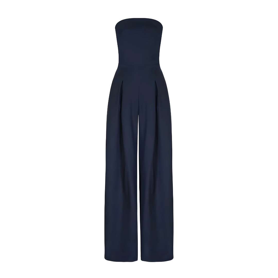 Dames Strapless Jumpsuit met Wijde Broek en Hoge Taille