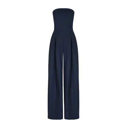Dames Strapless Jumpsuit met Wijde Broek en Hoge Taille