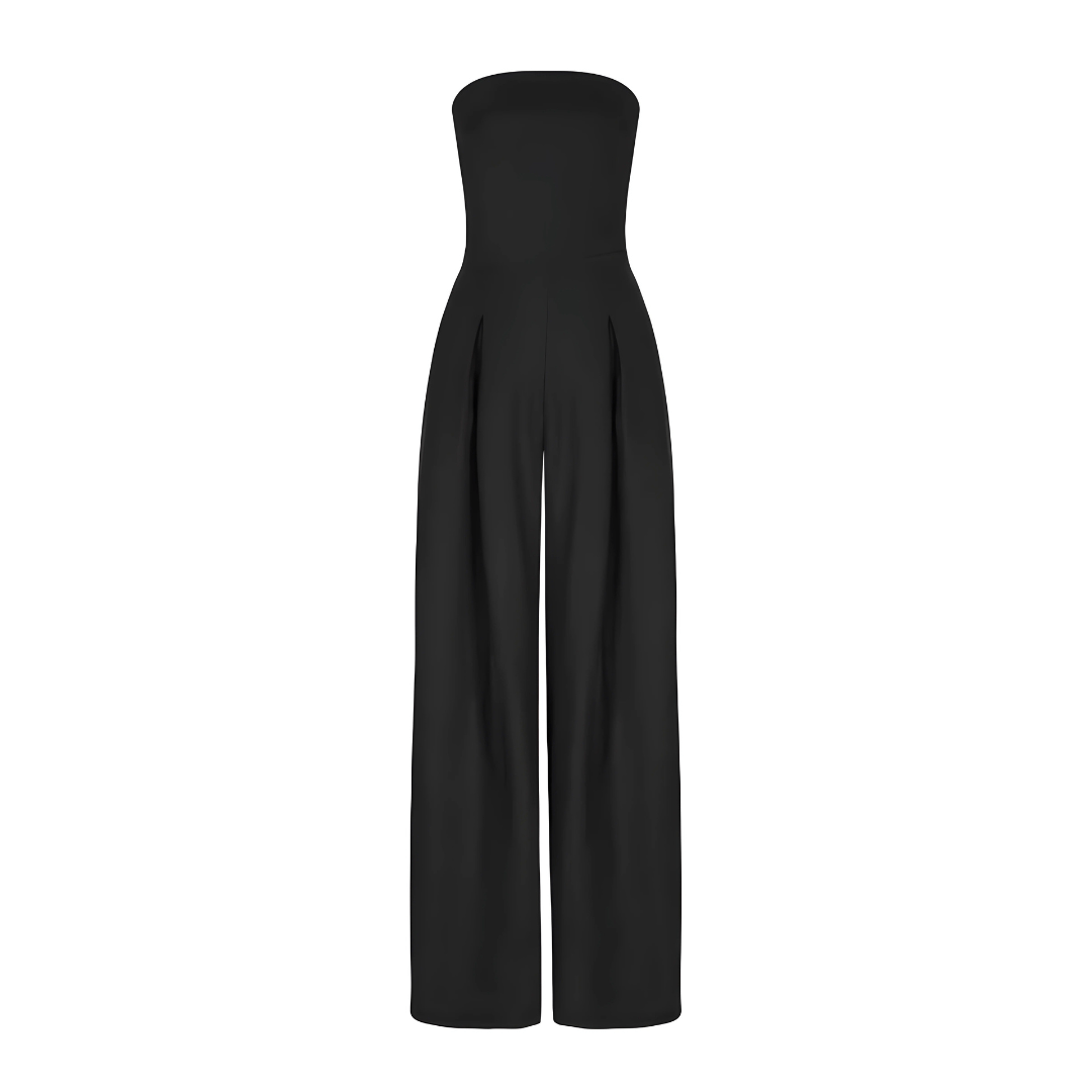 Dames Strapless Jumpsuit met Wijde Broek en Hoge Taille