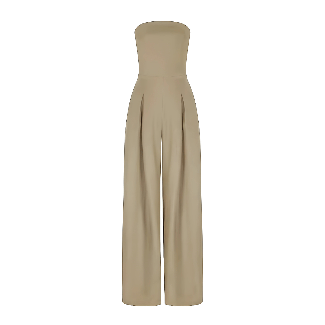 Dames Strapless Jumpsuit met Wijde Broek en Hoge Taille