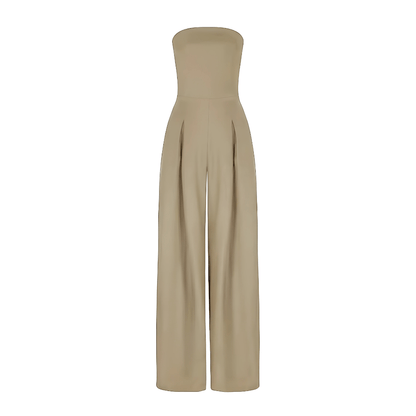 Dames Strapless Jumpsuit met Wijde Broek en Hoge Taille