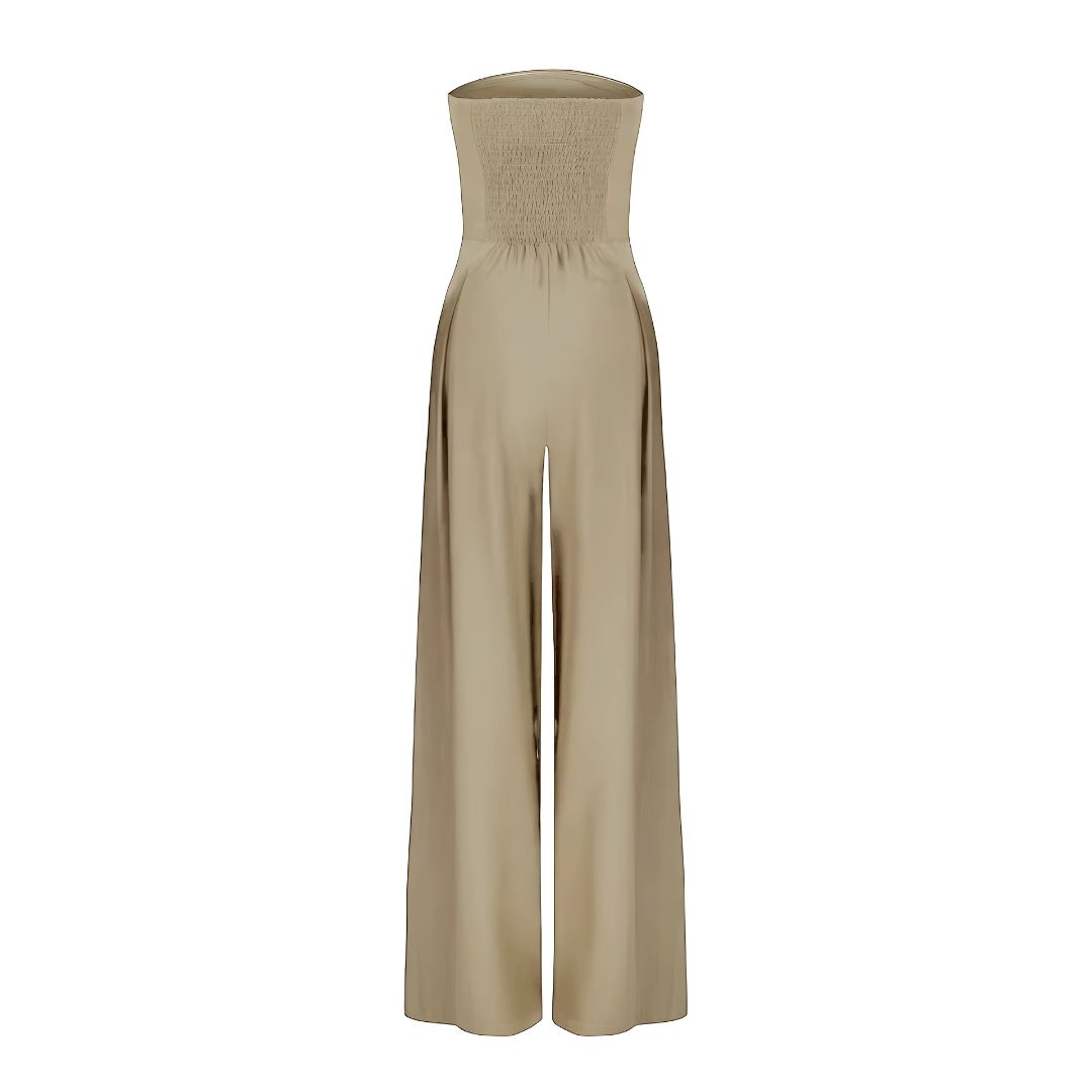Dames Strapless Jumpsuit met Wijde Broek en Hoge Taille