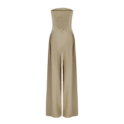 Dames Strapless Jumpsuit met Wijde Broek en Hoge Taille