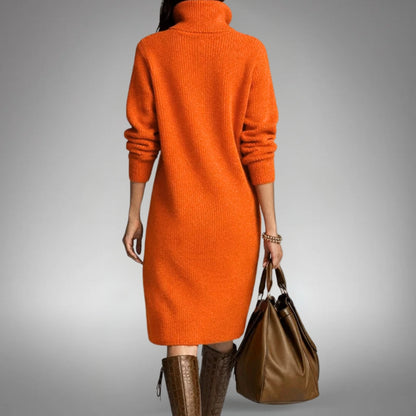 Dames Sweater Jurk Midi met Staande Kraag, Knoopsluiting en Lange Mouwen