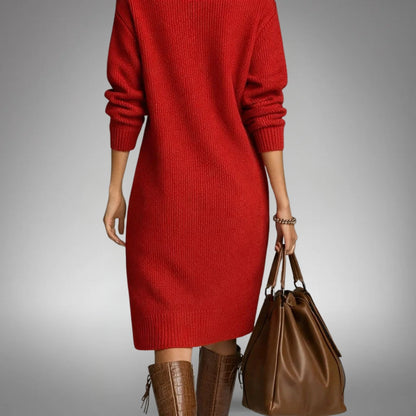 Dames Sweater Jurk Midi met Staande Kraag, Knoopsluiting en Lange Mouwen