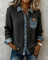 Dames Sweater Lange Mouw met Denim Details en Knoopsluiting