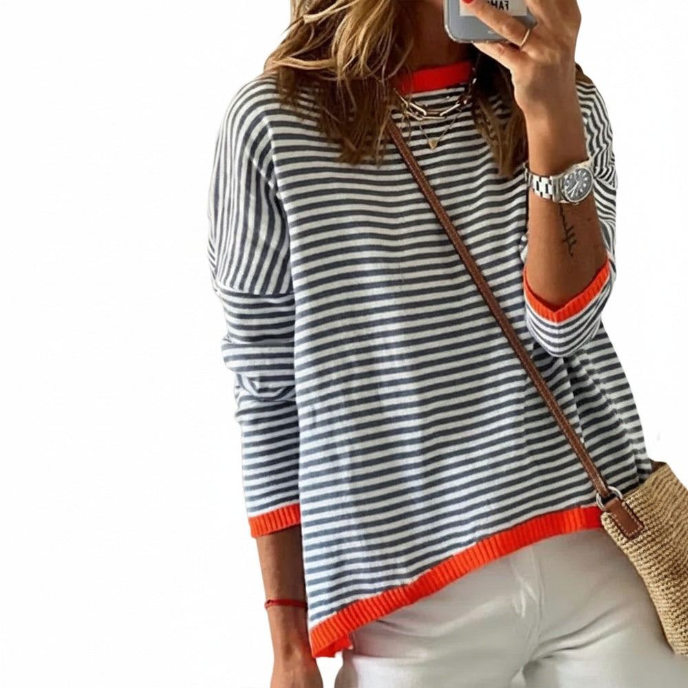 Dames Sweater Lange Mouw met Ronde Hals en Streepprint