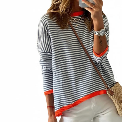 Dames Sweater Lange Mouw met Ronde Hals en Streepprint