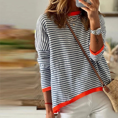 Dames Sweater Lange Mouw met Ronde Hals en Streepprint