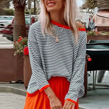 Dames Sweater Lange Mouw met Ronde Hals en Streepprint